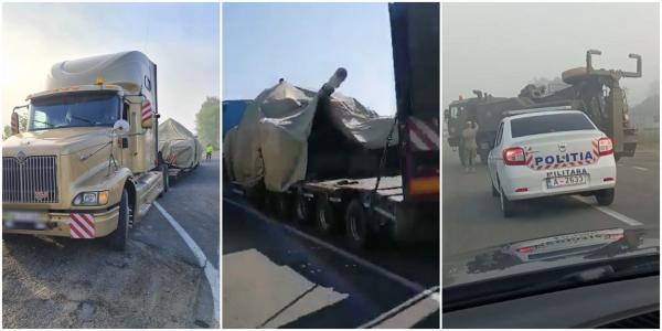 Tancuri camuflate, blocate timp de două ore la intersecția a două drumuri naționale. Transportul a ajuns în Ucraina prin vama Halmeu