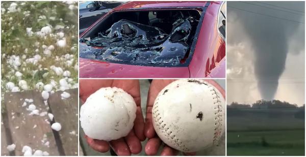"Pune rucsacul peste cap!". Grindină uriașă, cât mingea de tenis, a făcut ravagii în Canada. O tornadă a măturat provincia Alberta