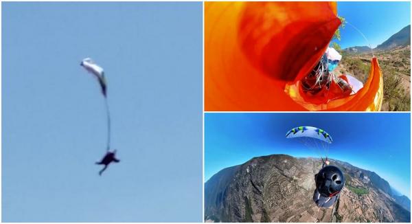 Parapantist la un pas de moarte, după ce i s-a încurcat paraşuta. Momentul de groază a fost filmat în Spania