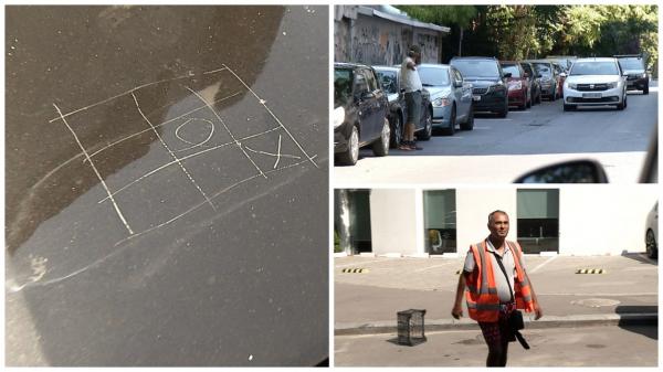 Câţi bani fac pe zi parcagiii ilegali din Capitală. Au jucat X si ZERO pe capota unui şofer care nu le-a dat niciun leu