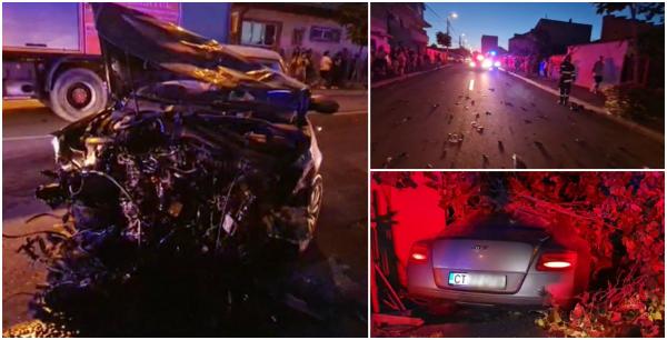 Bentley făcut zob, după un impact devastator. Jumătate din cealaltă mașină s-a împrăştiat în sute de bucăţi, pe o stradă din Constanța