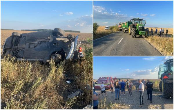 O familie întreagă a ajuns la spital, după ce un tractor a tăiat calea unei maşini, în Dâmboviţa. În autoturism se aflau şi doi copii