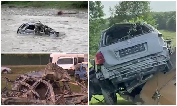 Zeci de mii de euro s-au dus pe apa sâmbetei. Un român s-a trezit cu ambele maşini luate de viitură, din faţa casei