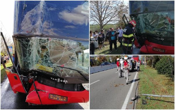 Un autocar cu 52 de pasageri a rupt un stâlp, la ieșirea din Vama Albița, în Vaslui. A fost pericol de explozie