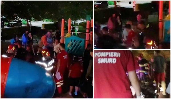 Copii blocați într-un tobogan din Giurgiu, sub privirile îngrozite ale părinților. Micuții nu au văzut că ieșirea din tub era astupată cu un placaj
