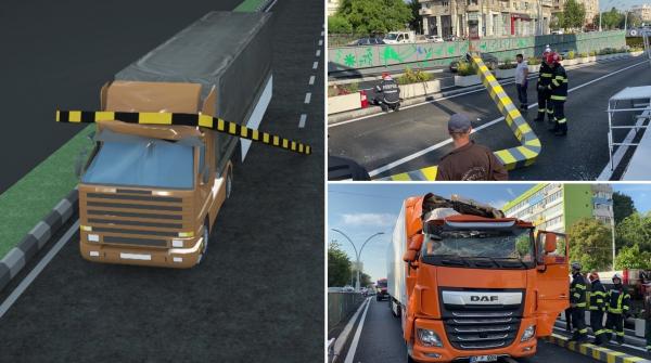 ANIMAȚIE GRAFICĂ: Cum a distrus un TIR limitatorul de înălțime din Pasajul Unirii. Primăria l-a confiscat