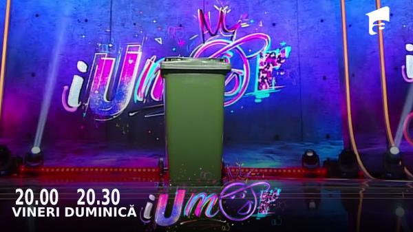 iUmor. Irina Gâciu a apărut pe scenă într-un tomberon şi le-a testat nervii juraţilor: ''Ştiam eu că se alege praful''