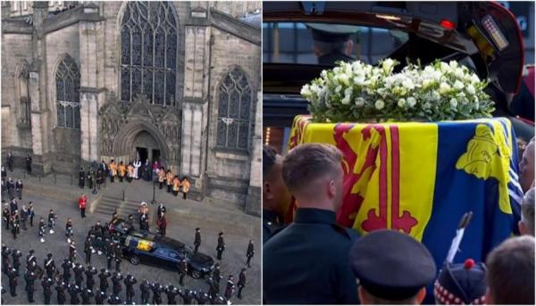 Cortegiul funerar al Reginei Elisabeta a II-a a ajuns la Catedrala St. Giles. Regele Charles a mers pe jos în procesiune, îmbrăcat în costum militar
