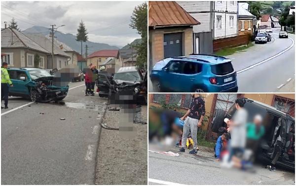 Momentul impactului când un şofer băut intră în plin într-o maşină în care se aflau 7 copii surprins de o cameră de supraveghere, în Bistriţa Năsăud