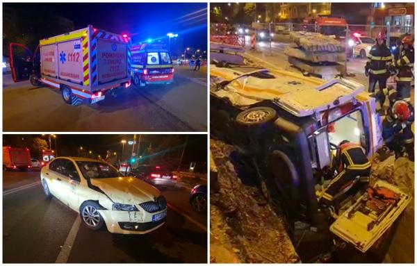 Copil de 5 ani, în spital după ce ambulanţa în care se afla s-a răsturnat în şanţ, lovită de un taxi. Greşeala care ar fi provocat accidentul din Constanţa