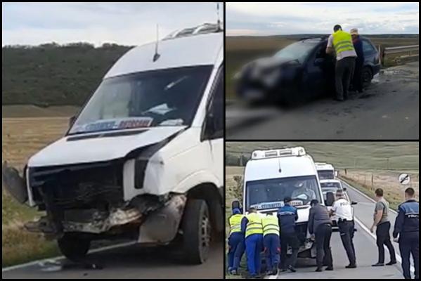 Microbuz cu 20 de persoane, accident teribil la ieşirea din Popricani. Şoferul vorbea la telefon în timp ce conducea. Trei persoane au ajuns la spital