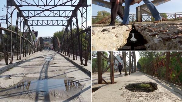 Podul "închis" din România pe care sute de oameni, între care copii, își riscă viața zilnic: "Dacă nu eşti atent aici, te-ai dus!"