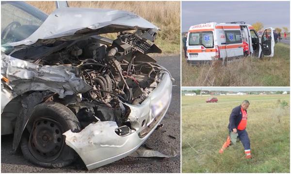 Accident cu cinci victime, între care doi copii, după ce o șoferiță a spulberat cu mașina o ambulanță pe contrasens, în Buzău 