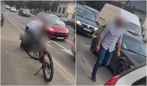 Şofer bătut cu bestialitate de un biciclist, în traficul din Timişoara, după ce a parcat pe trotuar. Agresorul s-a dezlănţuit de faţă cu fetiţa lui