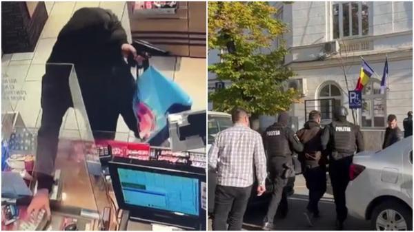 Hoţul din benzinărie, rămas singur în timpul jafului. Complicelui său i-a fost frică să intre, aşa că a rămas de pază la uşă