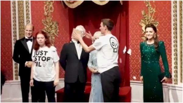 Figurina de ceară a Regelui Charles, atacată cu tort de ciocolată. Un nou protest inedit al activiştilor de la Just Stop Oil