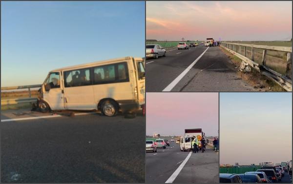 Un microbuz cu 7 pasageri, implicat într-un accident pe autostrada A3. Un pneu ar fi explodat în mers