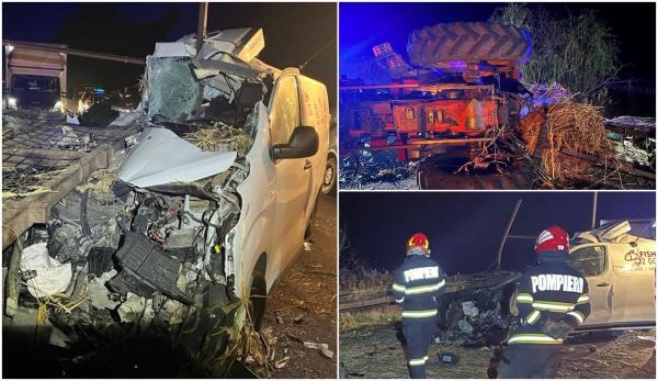 Jumătate dintr-o dubă a fost pur şi simplu spulberată, pe un drum din Vaslui. Bucăți din mașină s-au împrăștiat zeci de metri, pe un câmp