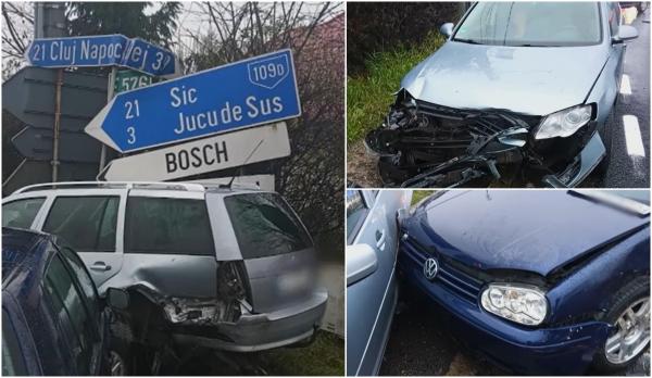 Carambol cu patru maşini din cauza carosabilului umed, pe direcția Cluj-Napoca spre Gherla. Traficul a fost blocat