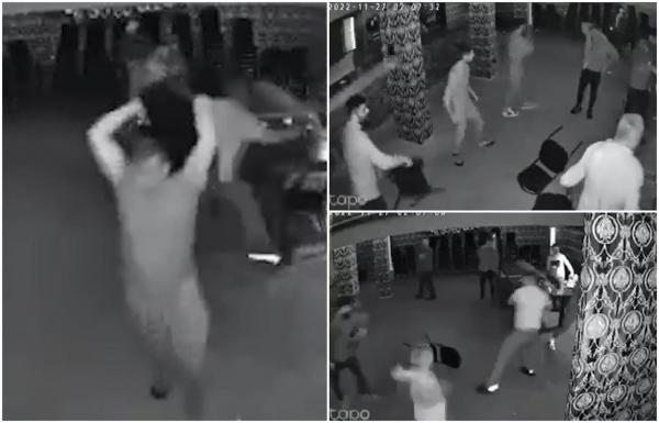 Bătaie cu bâte, țevi și scaune, într-un bar din Bistrița-Năsăud. Mai bine de un minut, scandalagiii se lovesc cu sălbăticie care pe unde apucă