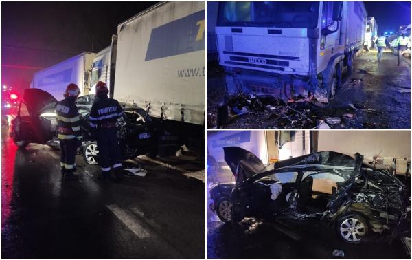 Impact devastator pe o şosea din Dâmboviţa: Doi bărbaţi au murit, după ce au ajuns cu maşina sub roţile unui TIR