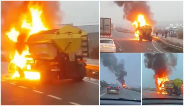 Un utilaj de deszăpezire a luat foc pe centura Capitalei, între Chitila și Otopeni. Plugul a ars complet
