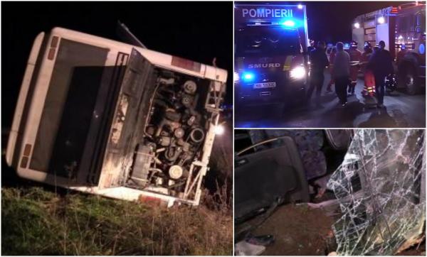 Filmul accidentului teribil din Arad în care un autocar cu zeci de pelerini s-a răsturnat într-un şanţ. Explicaţia şoferului