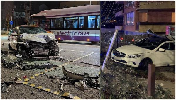 O tânără a fost lovită pe trotuar, după un accident în Cluj Napoca. Una dintre mașini a fost aruncată de pe șosea și s-a oprit în grădina unui bloc