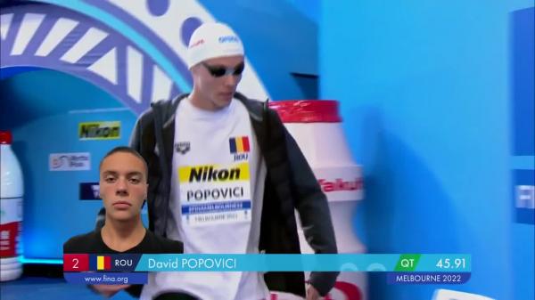 David Popovici a obţinut locul 4 în finala probei de 100 m liber. Nou record mondial la Campionatul Mondial de la Melbourne