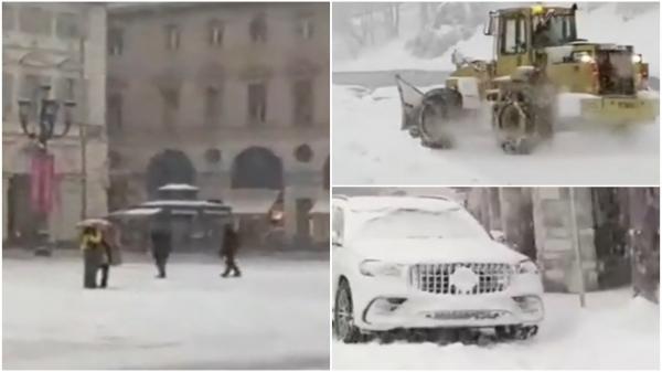 Ninsoare ca-n poveşti la Torino. Singurii localnici "supăraţi" pe spectacolul iernii au fost şoferii, zăpada îngreunând traficul din oraş