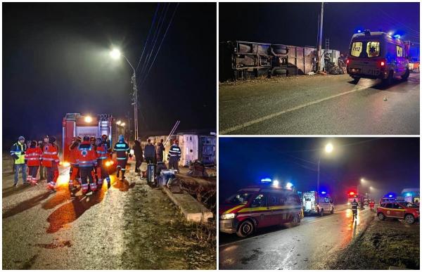 Autocar plin cu pasageri, răsturnat în Paşcani. 27 de persoane rănite, o adolescentă şi-a pierdut ambele braţe. Planul Roşu a fost activat