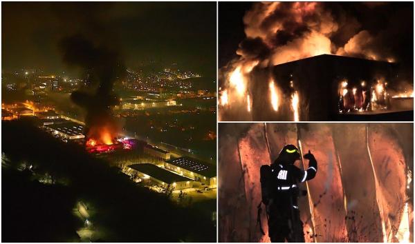 "Măi, fraţilor, ăsta se întinde la noi, măi!" Incendiu de proporții în Cluj-Napoca. Flăcări uriașe au înghițit o hală din parcul industrial Tetarom
