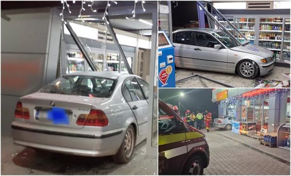 A intrat cu BMW-ul direct în PECO, după ce a consumat un păhărel. O angajată a fost la un pas să fie spulberată de vâlceanul turmentat