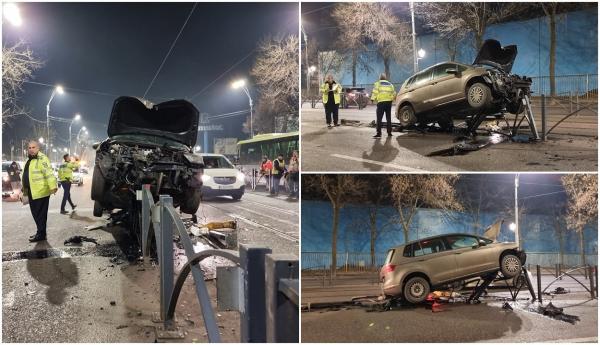 Cu ochii în telefon, o șoferiță s-a înfipt cu mașina în gardul metalic ce desparte şoseaua Olteniţei de liniile de tramvai. Tânăra a ajuns în stare gravă la spital