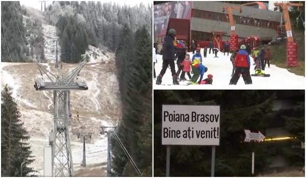 Singura pârtie înzăpezită din Poiana Brașov. Turiștii sărbătoresc Crăciunul pe rit vechi la munte