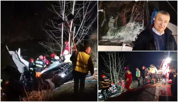 "A avut viteză, mi-a apărut în faţă". Trei tineri au murit pe loc, după ce mașina lor s-a izbit violent de un autocar, în Bistrița