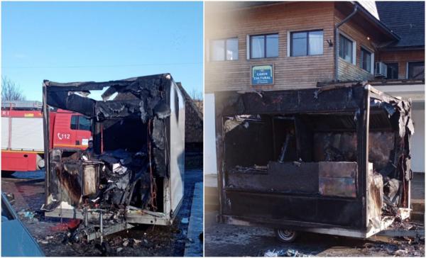 Explozie urmată de incendiu, după ce o rulotă fast-food a sărit în aer, la Botiza. Cinci persoane, între care o fetiţă de 3 ani, au fost rănite