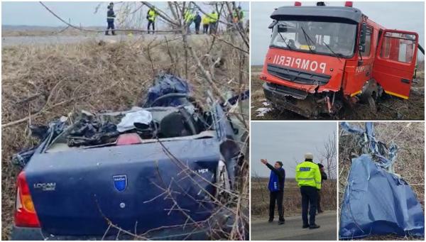 Accident mortal cu mașina de pompieri, în Buzău. Un tânăr de 24 de ani a sfârșit într-un Logan făcut praf, după un impact frontal înfiorător