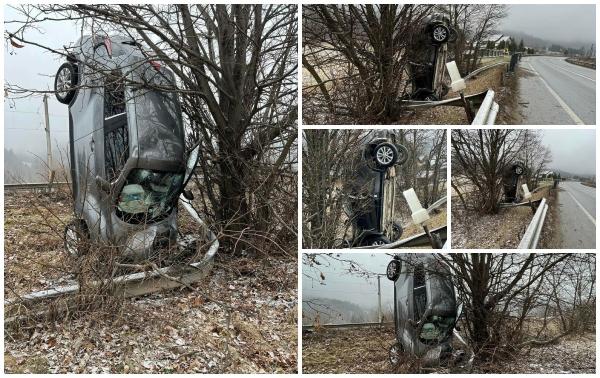 Parcare perfect verticală, după o ieşire din decor în Suceava