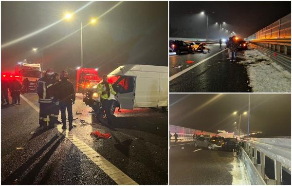 Tragedie pe A1, după un accident în lanț. Un bărbat a murit după ce a sărit în gol, peste parapet, din calea unui Mercedes scăpat de sub control