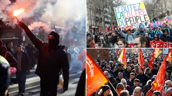Francezii nu se joacă: Sute de mii de oameni au ieșit în stradă, nemulțumiți de reforma pensiilor. Bătaie cu jandarmii în Paris