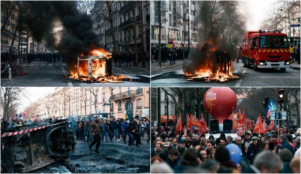 Lupte de stradă în Paris. Protestatarii amenință că Franța nu va avea liniște până când Macron nu renunță la noua reformă a pensiilor