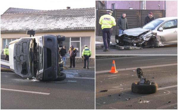 "Ăla de acolo are picioarele rupte, şoferul care era acolo". O șoferiță a făcut prăpăd pe o șosea din Oradea, după ce a derapat cu mașina
