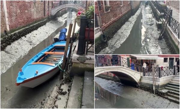 Gondole trase pe dreapta, după ce mai multe canale din Veneţia au secat: ''Avem nevoie de 50 de zile de ploaie!''