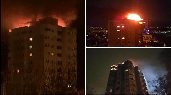 Incendiu puternic în Constanța. Mansarda unui bloc a fost mistuită de flăcări uriașe, vizibile de la kilometri distanță