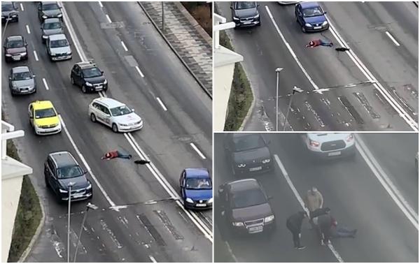 Ce riscă șoferii care l-au ocolit pe bărbatul căzut în plină stradă în Alba Iulia? Au încălcat de două ori legea uitând să fie oameni