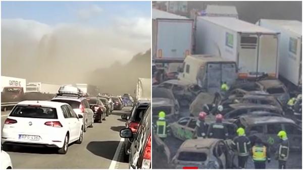 O furtună de praf a provocat carambolul de coşmar de pe autostrada M1 din Ungaria. Martor: "Vin nori foarte, foarte denşi şi nu se vede nimic"