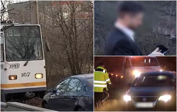 ''Eu sunt inculpatul. Mă grăbeam, ce să fac.'' Un şofer a dat traficul din nordul Capitalei peste cap, după ce a luat-o pe linia de tramvai, însă, a rămas împotmolit