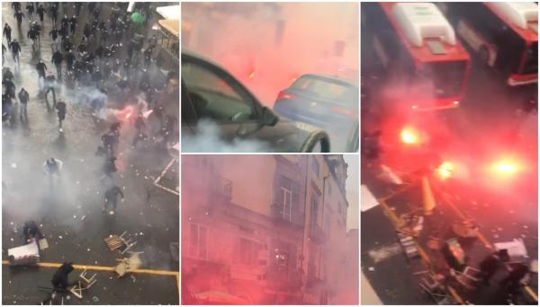 Război pe străzile din Napoli. Ultrașii lui Eintracht Frankfurt s-au dezlănțuit înaintea meciului din Liga Campionilor