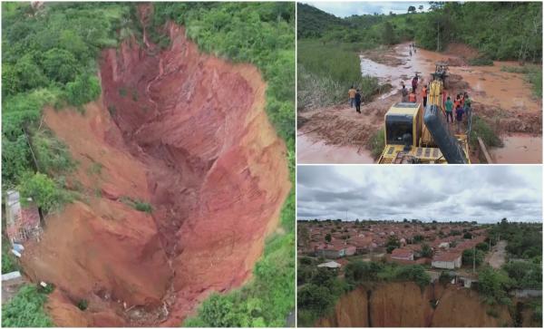 Cratere înfricoşătoare, cu o adâncime şi de 70 de metri, apărute după ploile torenţiale din Brazilia. 49 de oraşe au declarat stare de urgenţă